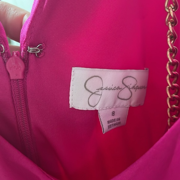 Jessica Simpson Hot Pink Halter Mini Dress with Gold Chain Necklace - Picture 5 of 5